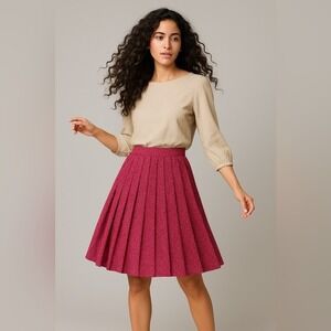 Vintage Pleated Midi Skirt Size 16 Red White Preppy Academia Polka Dots Twee